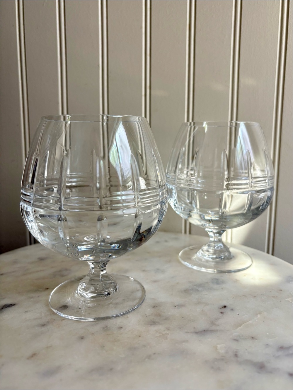 Pair of Vintage Crystal Brandy Snifters Clear Glass 5”Tall Classical Traditional